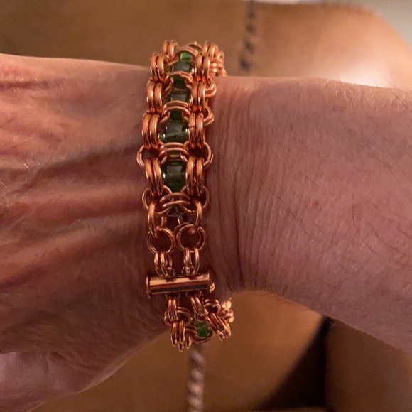 Artisan Jewelry - Chunky Copper & Glass Bead Handmade Bracelet